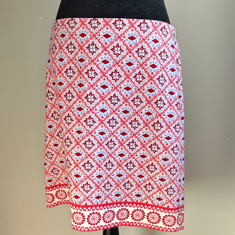Talbots Red and White Geometric A-Line Skirt